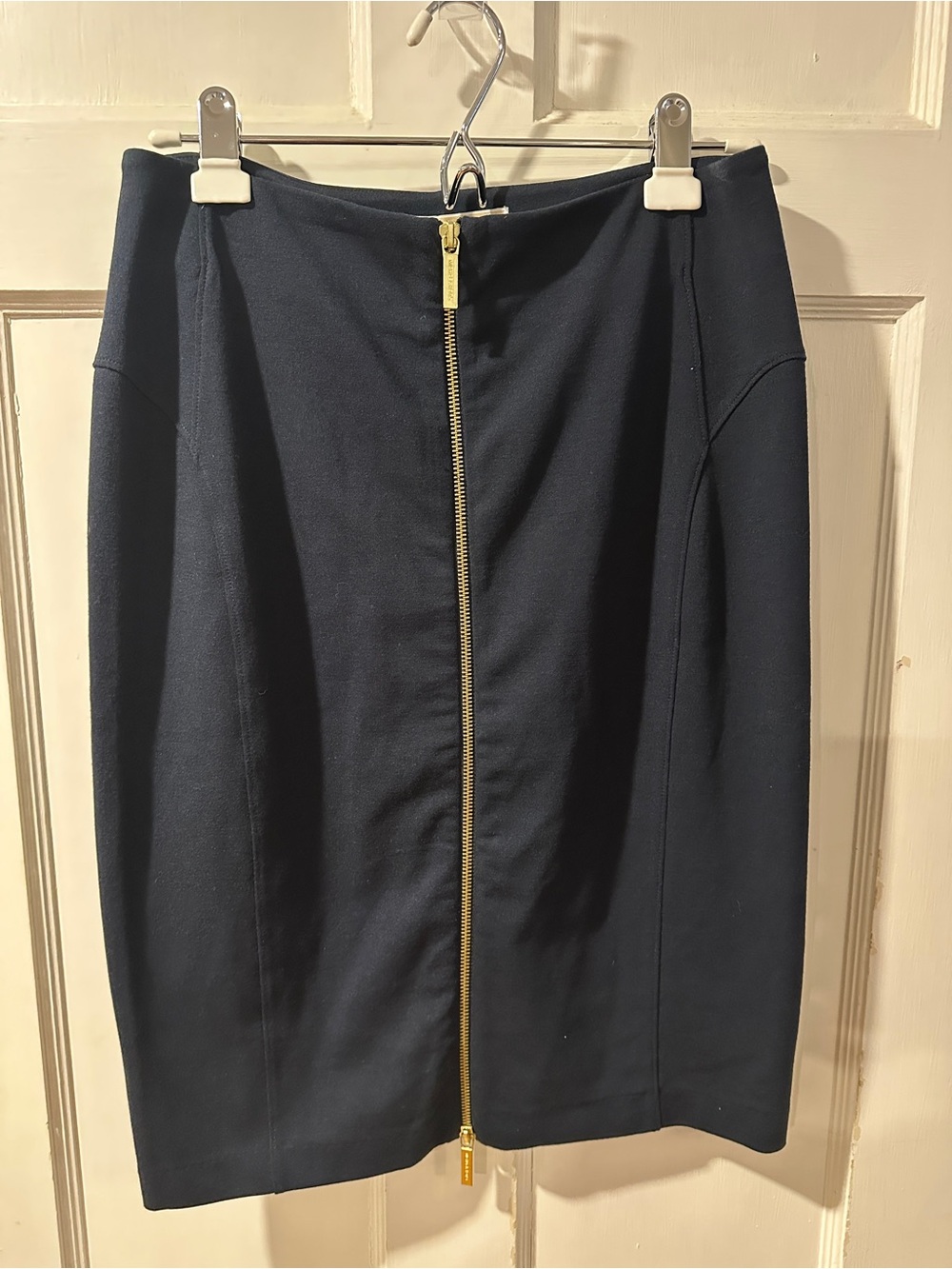 Michael Kors Classic Navy Pencil Skirt with Front Gold Zip size 8